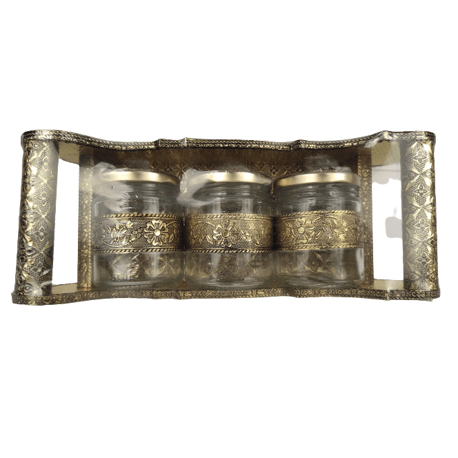 Decorative Beautiful Wooden Meenakari Peacock Pattern Tray with 3 Jar for Home Decor