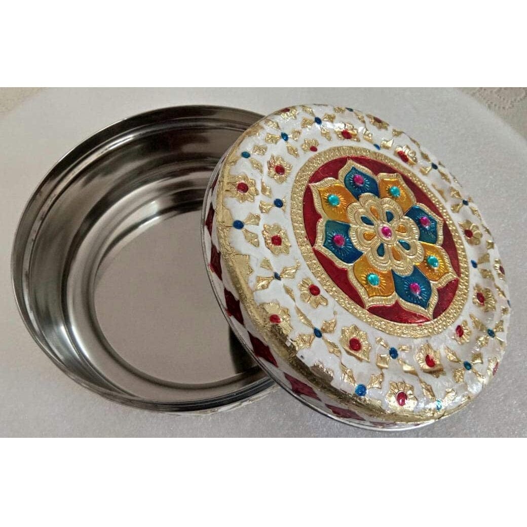 Decorative Holiday Easter Round Steel Cookie Tin/ Meenakari Cookie Tin Set of 2