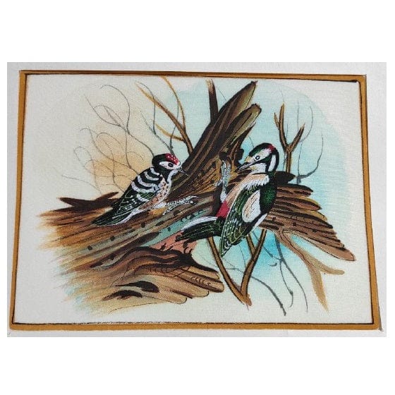 Handmade Bird Painting on Silk Fabric for Home and Office Decor