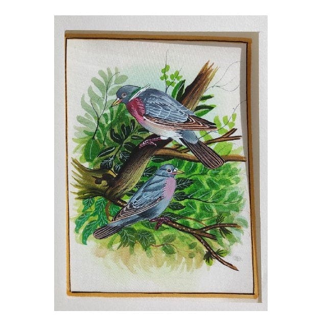 Handmade Birds Painting on Silk Fabric for Home and Office Decor