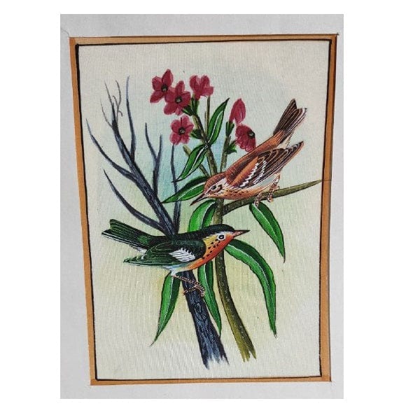 Handmade Birds Painting on Silk Fabric for Home and Office Decor