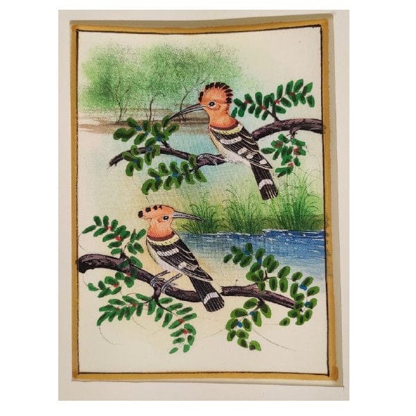 Handmade Birds Painting on Silk Fabric for Home and Office Decor