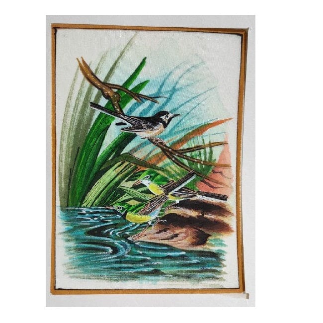 Handmade Birds Painting on Silk Fabric for Home and Office Decor