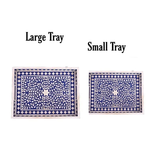 Handmade Bone Inlay Black Tray Set of 2 Pieces Bone Inlay Rectangular Floral Tray Best Gift For Your Loved Once