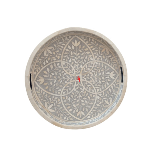 Handcrafted Bone Inlay Beautiful Decorative Round Serving Tray Home Décor Item