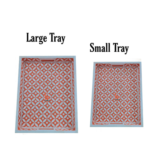Handmade Bone Inlay Tray Set of 2 Pieces Bone Inlay Rectangular Floral Tray Best Gift For Any Occasion