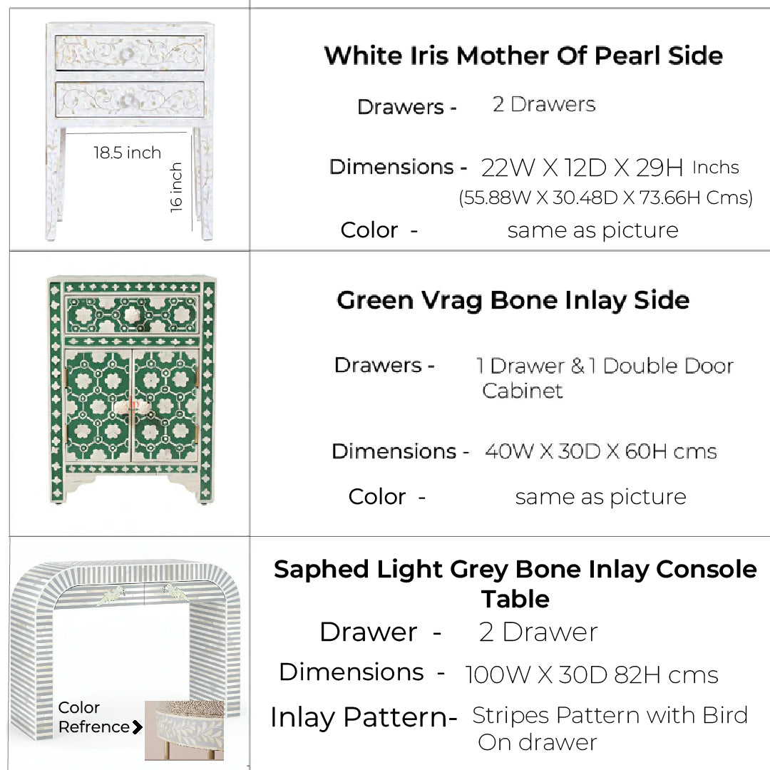 Mother Of Pearl and Bone Inlay Bedside With Bone Inlay Console Table