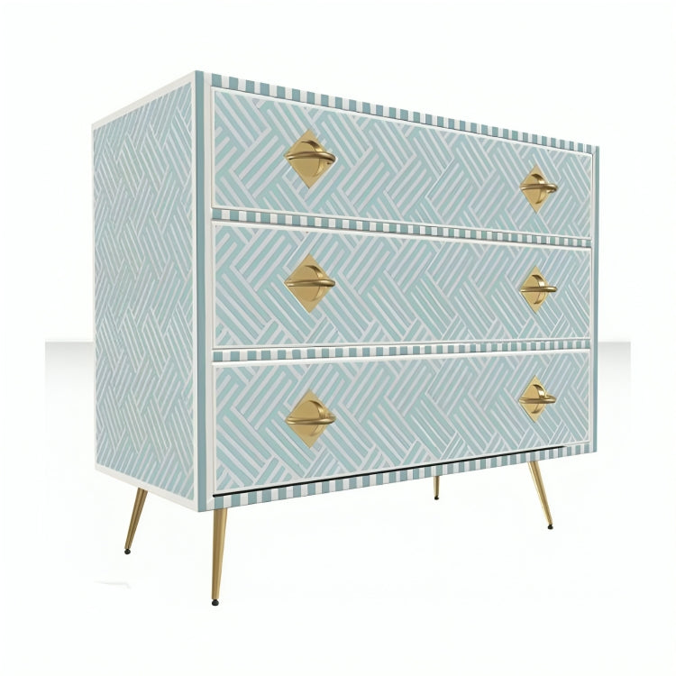 Bone Inlay Chest Of 3 Drawers in Teal Blue Color