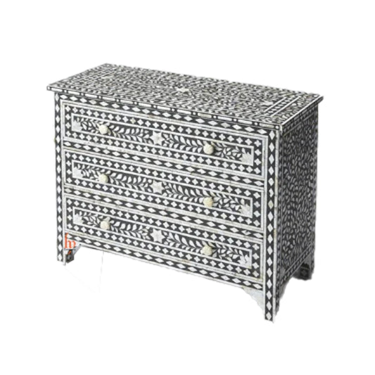 Handmade Bone Inlay Chest Of 3 Drawers Beautiful Floral Design Home Decor Inlay Furniture Decorative Living Table