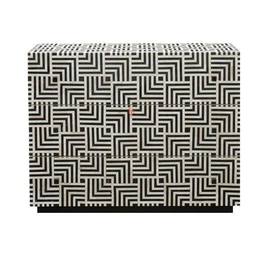 Handmade Bone Inlay Chest Of 3 Drawers Stunning Look Geometric Design Home Decor Inlay Furniture Decorative Living Table