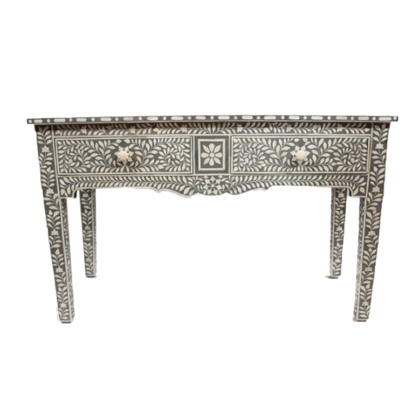 Personalized Handmade Bone Inlay Console with 2 -Drawer Beautifully Crafted Floral Design Best Home Decor Furniture