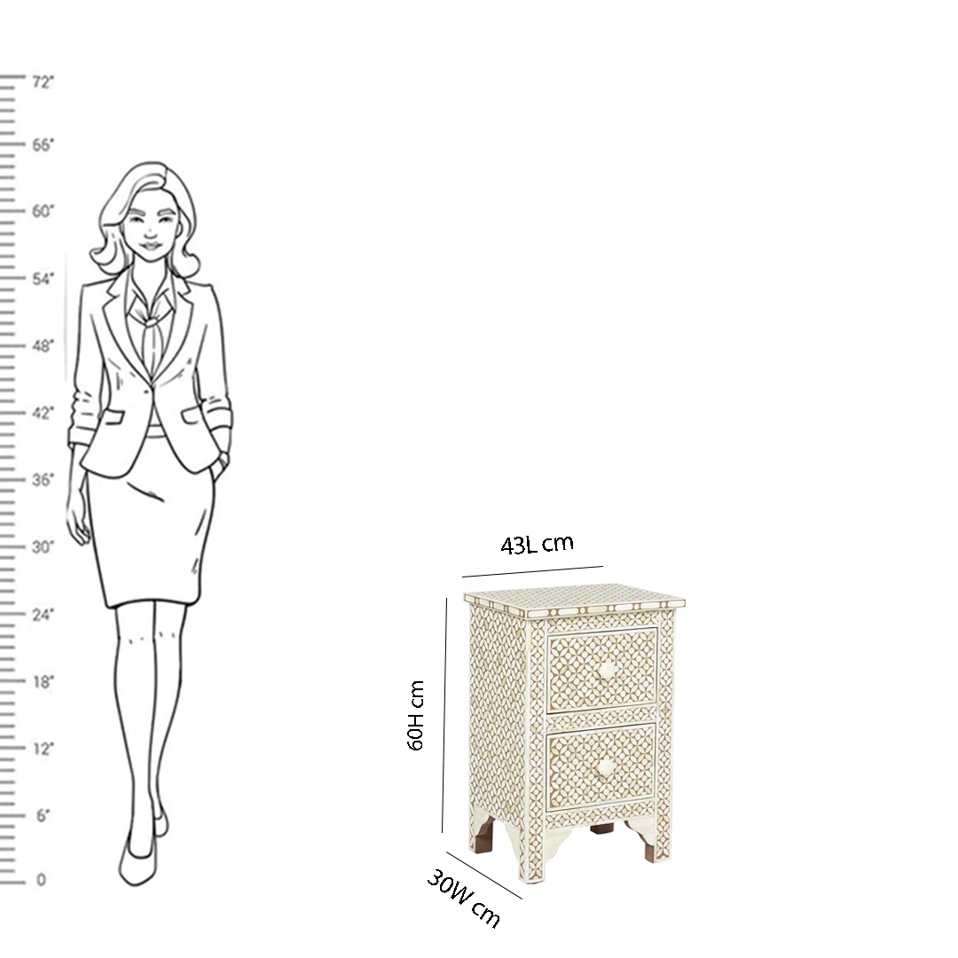 Personalized Bone Inlay Supreme Small Bedside Table Star Eye Design/Brown