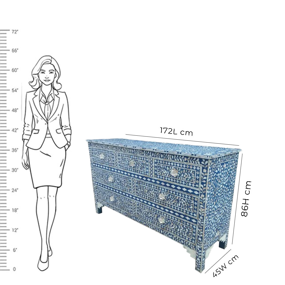 Handmade Customized Mother of Pearl Chest of 7 Drawer
