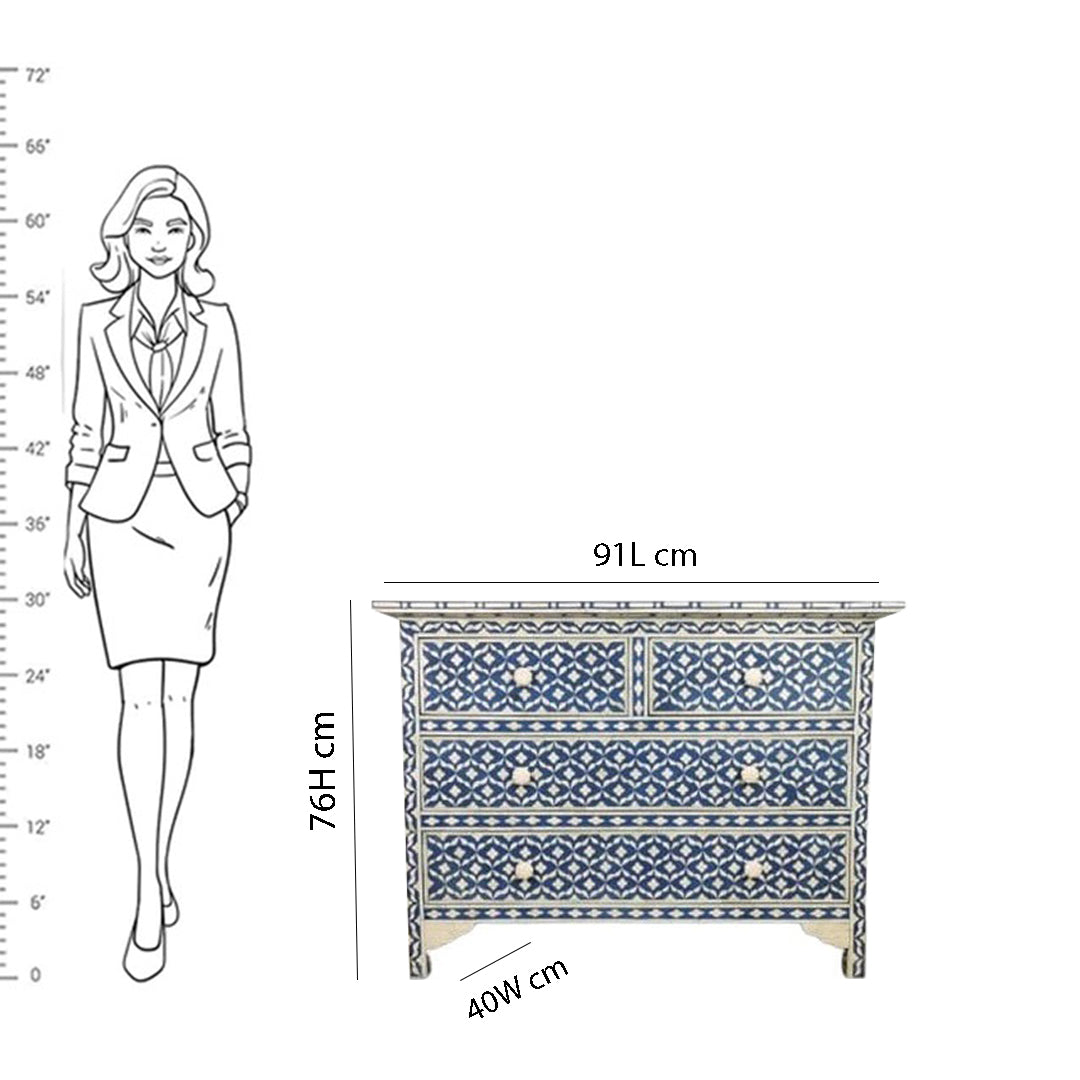Handmade Customized Bone Inlay Geometric Pattern Chest of 4 Drawer for Home and Office