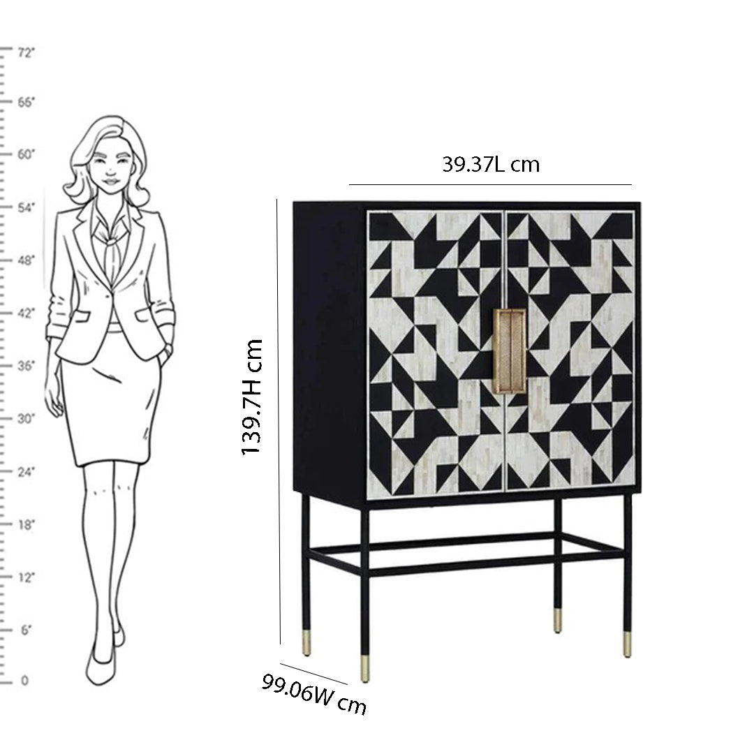Bone Inlay Geometric Pattern Bar Cabinet