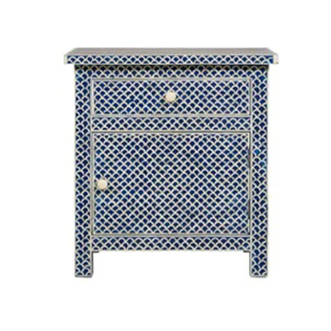 Bone Inlay Large Fish Scale Design Bedside with One Drawer and One Door /Personalized / Customized