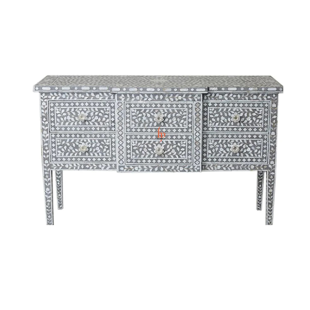 Handmade Bone Inlay Console 6 Drawer Geometric Design Stunning Look Entrance Table Beautiful Home Decor Table Furniture