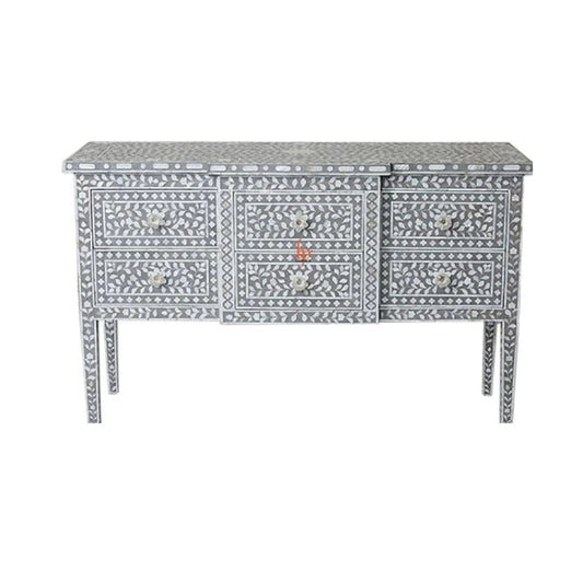 Handmade Bone Inlay Console 6 Drawer Geometric Design Stunning Look Entrance Table Beautiful Home Decor Table Furniture