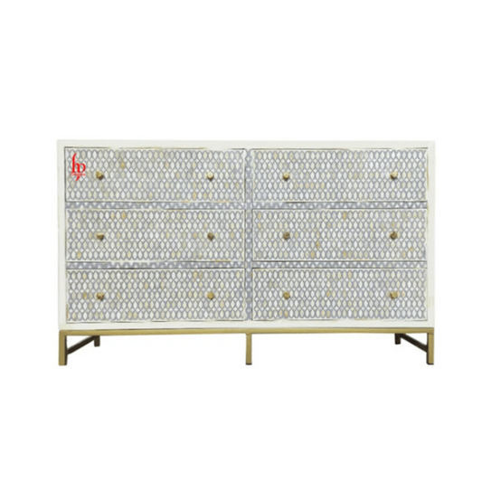 Bone Inlay Chest Of 6 Drawers Antique Diamond Design Indian Handmade Furniture Bone Inlay Dresser Cabinet