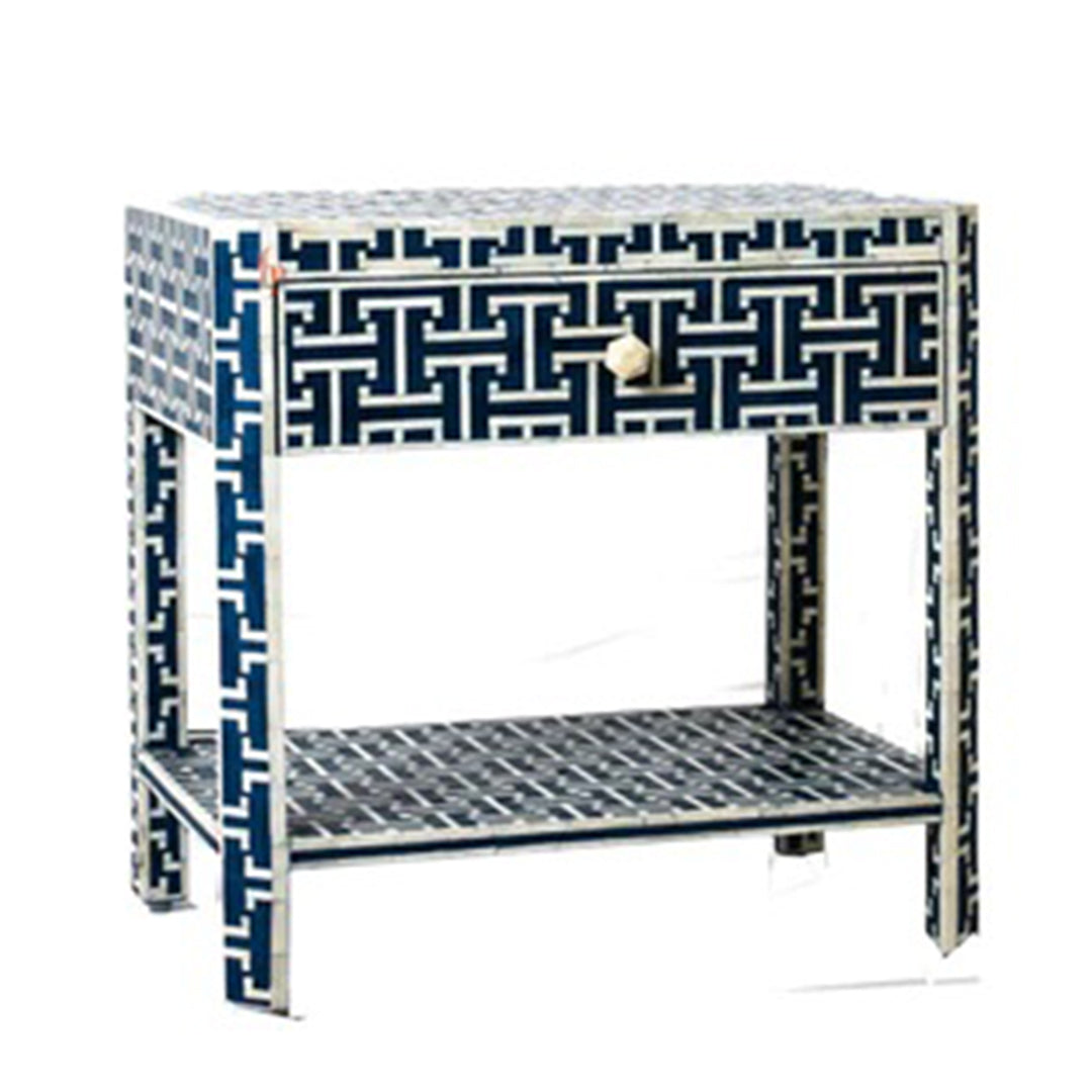 Personalized Bone Inlay Beautiful Bedside Table 1 Drawer Shelf Beautifully Crafted Floral Design Customized.