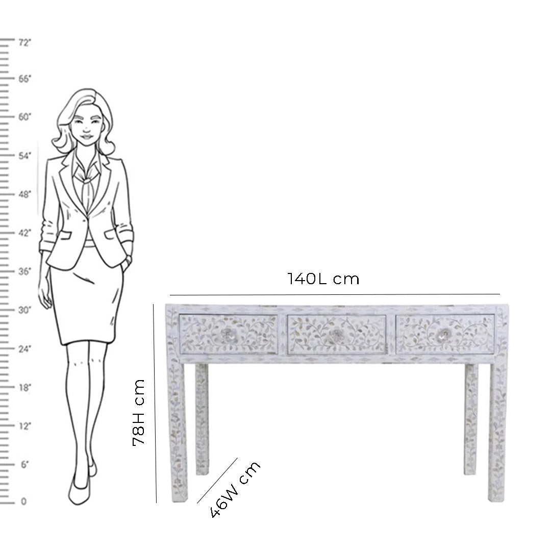 Handmade Customized Mother of Pearl Floral Pattern Console Table