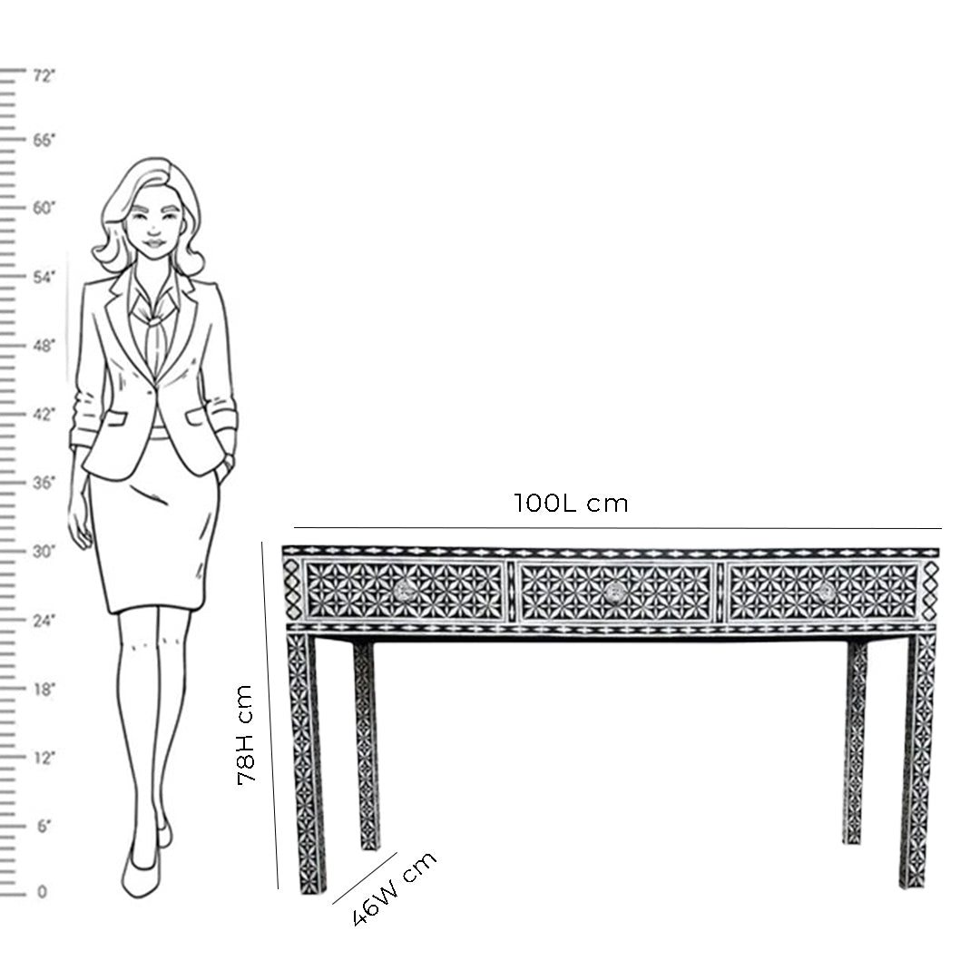 Handmade Customized Mother of Pearl Geometric Pattern Console Table