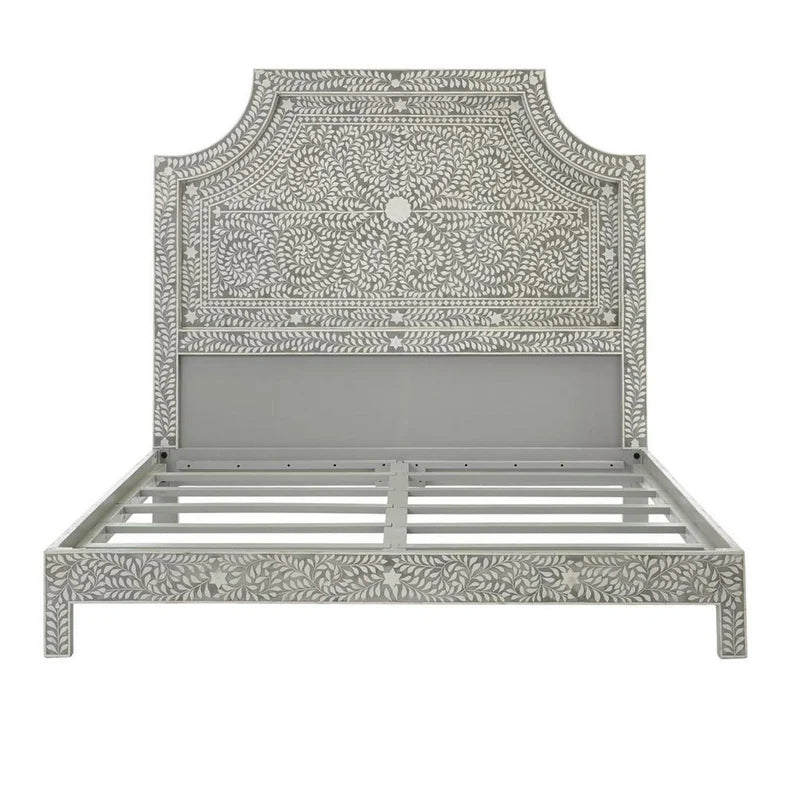 Handmade Bone Inlay King Size  Bed Frame with Headboard for Bedroom Decor