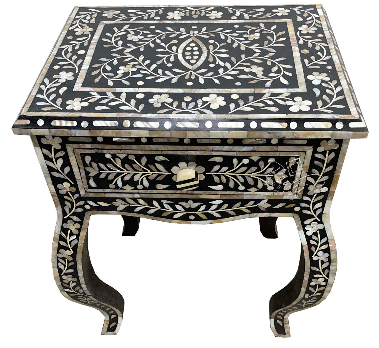 Personalized Mother of Pearl Antique Handmade Night Stand End table Furniture with Insurance