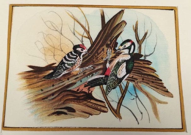 Handmade Bird Painting on Silk Fabric for Home and Office Decor