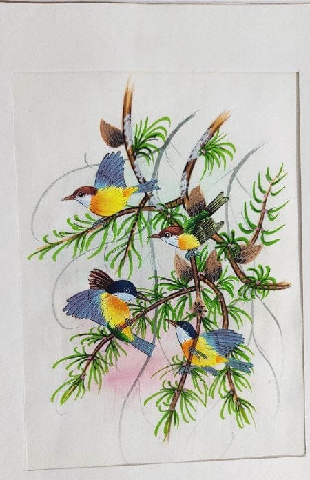 Handmade Birds Painting on Silk Fabric for Home and Office Decor