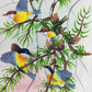Handmade Birds Painting on Silk Fabric for Home and Office Decor