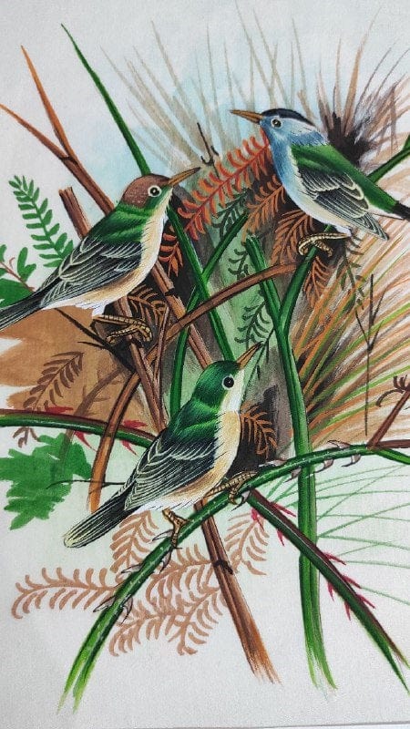Handmade Birds Painting on Silk Fabric for Home and Office Decor
