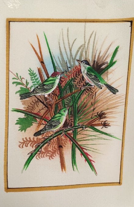 Handmade Birds Painting on Silk Fabric for Home and Office Decor