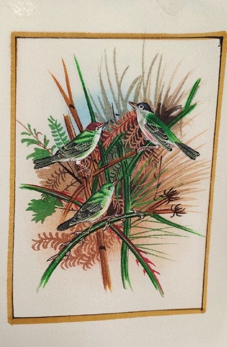 Handmade Birds Painting on Silk Fabric for Home and Office Decor