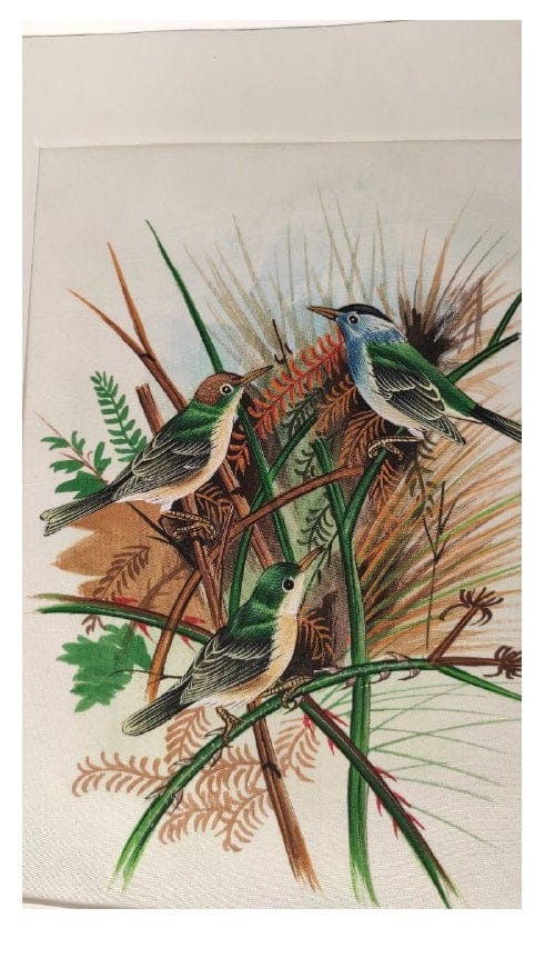 Handmade Birds Painting on Silk Fabric for Home and Office Decor