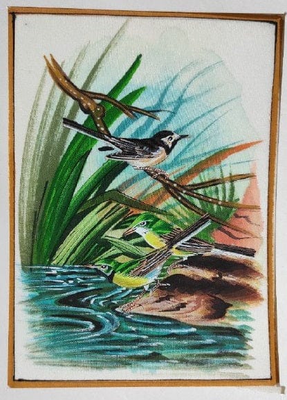 Handmade Birds Painting on Silk Fabric for Home and Office Decor