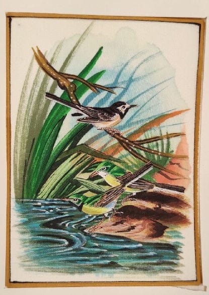 Handmade Birds Painting on Silk Fabric for Home and Office Decor