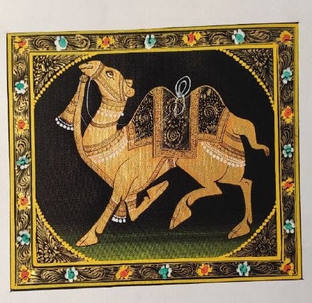 Handmade Camel Painting on Silk Fabric for Home and Office Decor