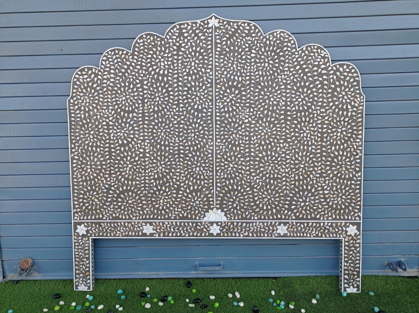 Handmade Customized Mother of Pearl Floral Pattern  Bedhead