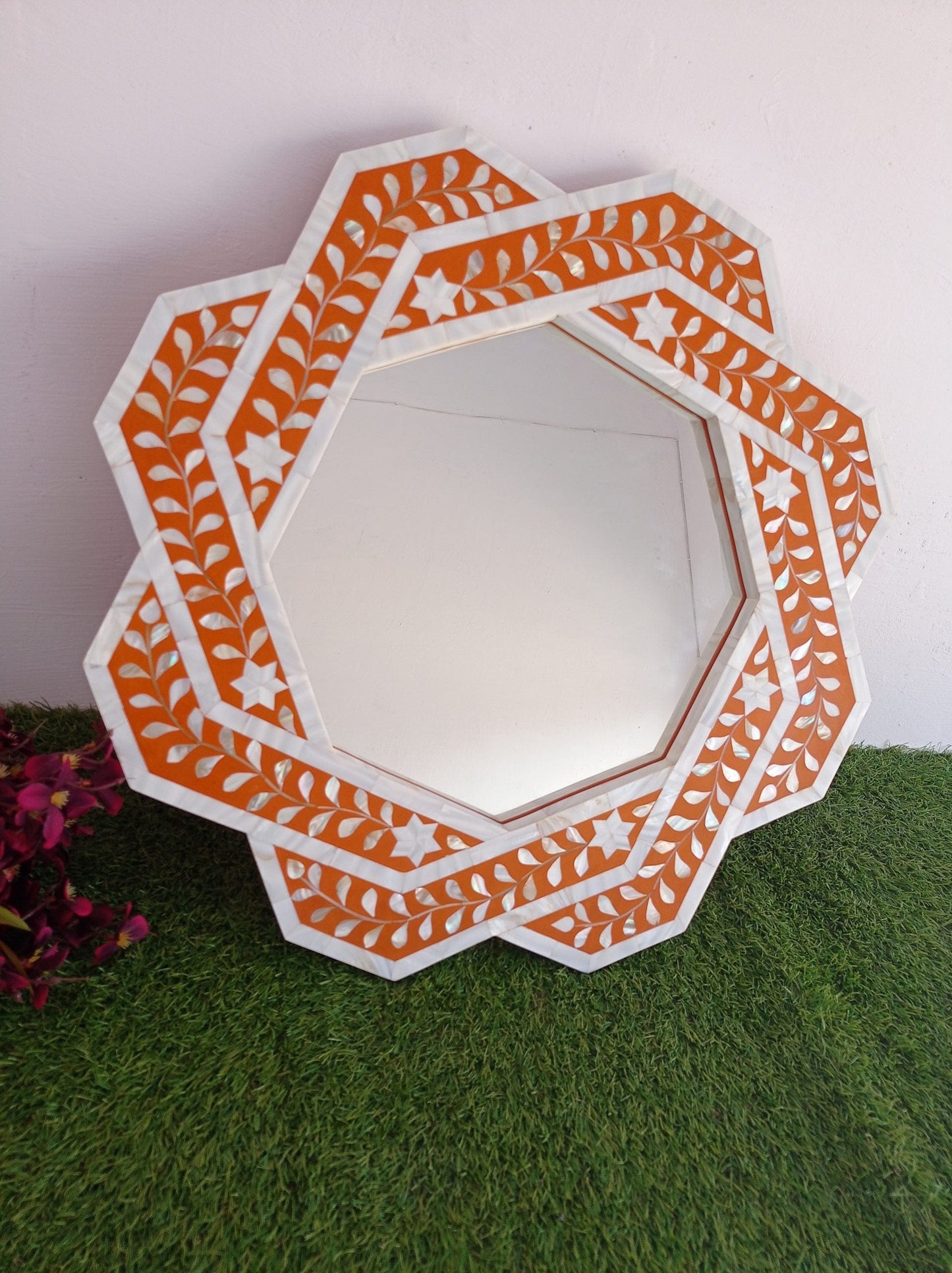 Handmade Customized Mother of Pearl Hexagonal Mirror Frame