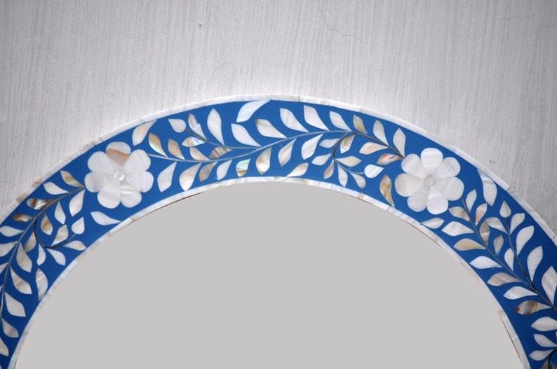 Handmade Customized Mother of Pearl Round Mirror Frame