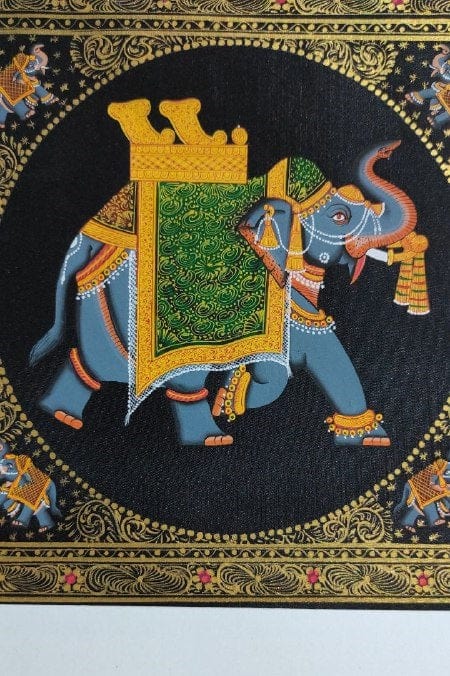 Handmade Elephant Painting on Silk Fabric for Home and Office Decor