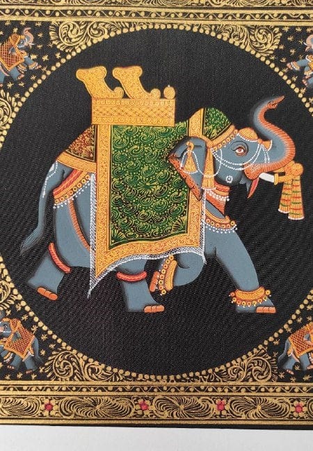 Handmade Elephant Painting on Silk Fabric for Home and Office Decor