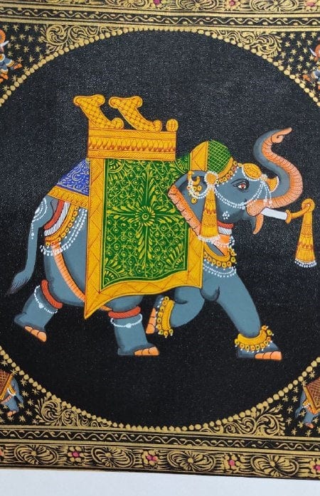 Handmade Elephant Painting on Silk Fabric for Home and Office Decor