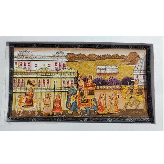Handmade Matte Synthetic Palace View Silk Fabric Painting for Home Decor