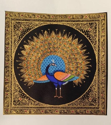Handmade Peacock Painting on Silk Fabric for Home and Office Decor