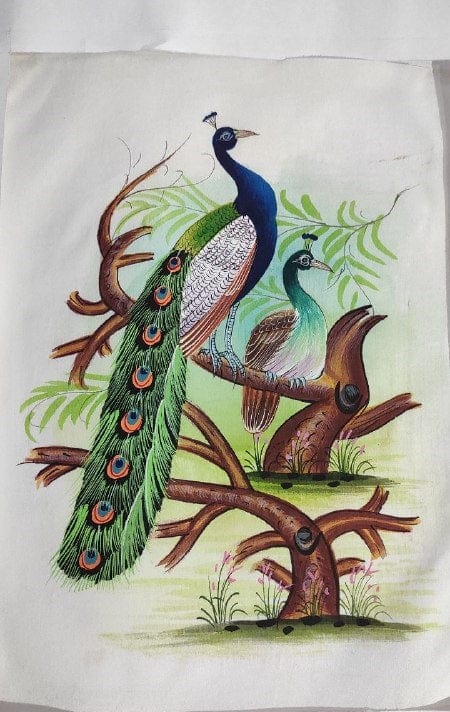 Handmade Peacocks Painting on Silk Fabric for Home and Office Decor