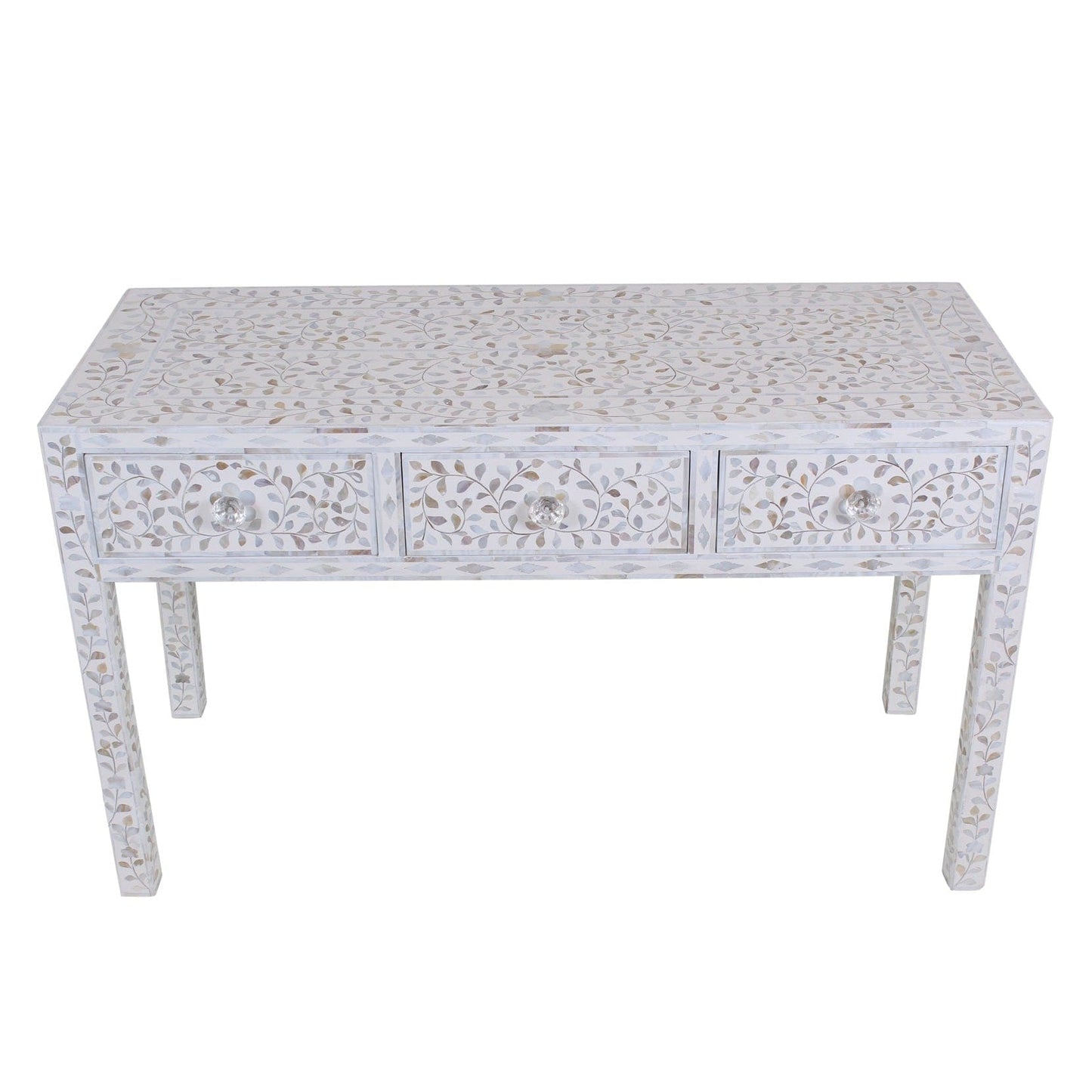 Handmade Customized Mother of Pearl Floral Pattern Console Table