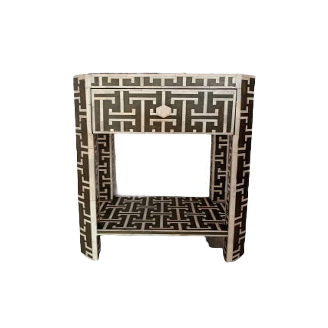 Handmade Bone Inlay Customized Geometric Pattern 1 Drawer Bedside Table