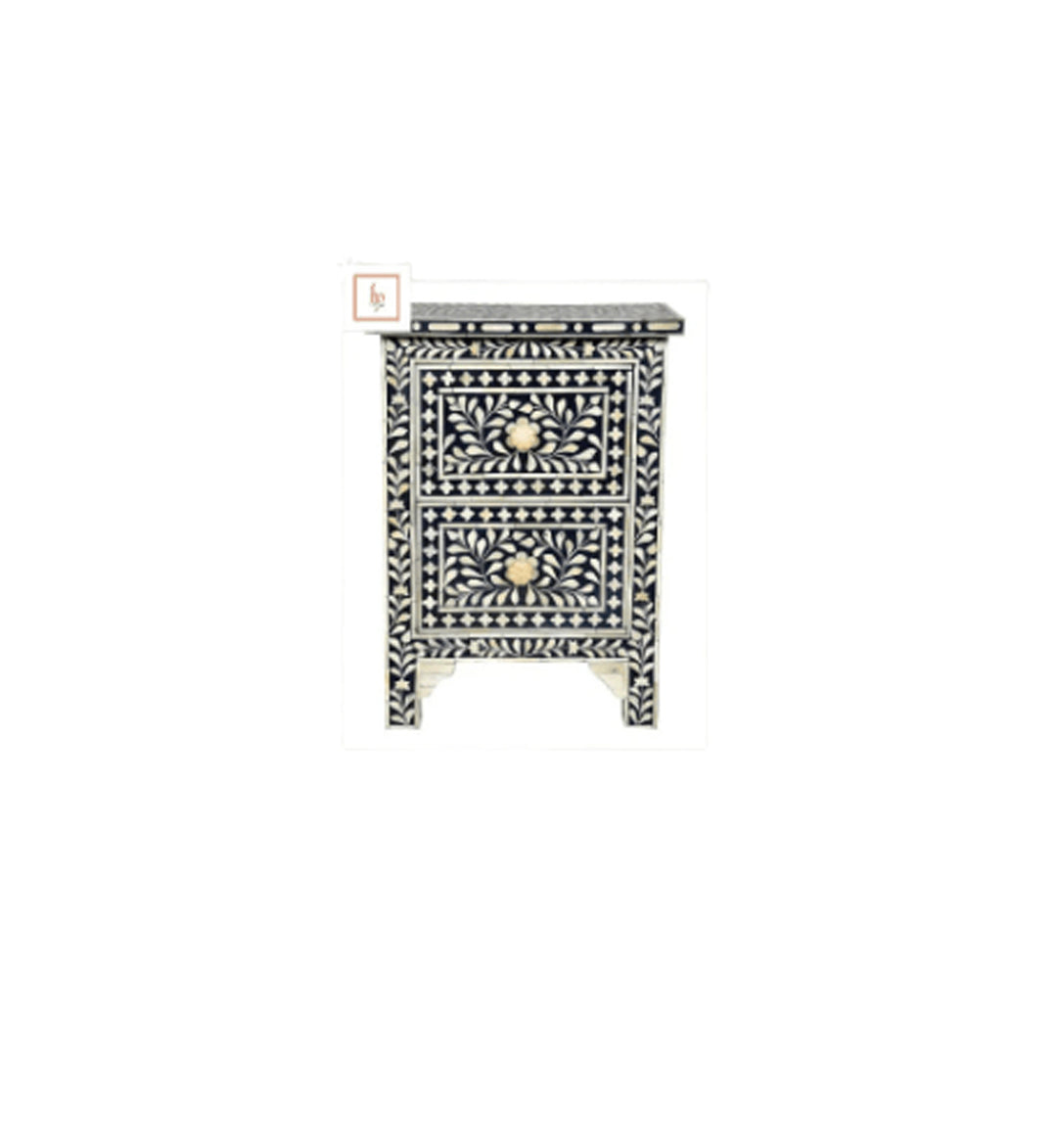 Personalized Handmade Bone Inlay Set Of 2 Bedside Tables Home Decor Furniture Attractive Floral Design Entrance Tables
